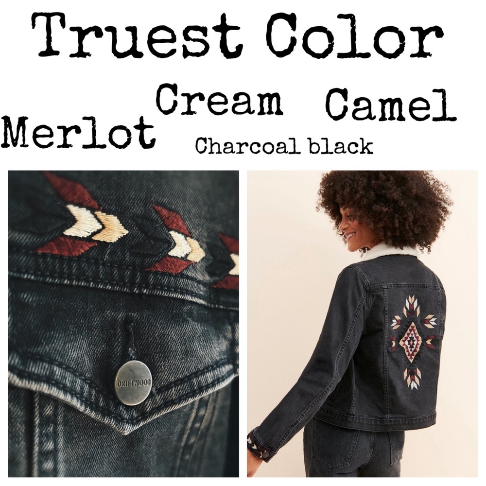 Free People x Driftwood Charcoal Denim Jacket - Aztec Embroidery - Size XL NWOT - Picture 4 of 13